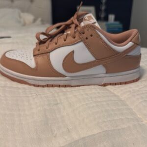Nike White and Pink/Tan Dunk Sneakers